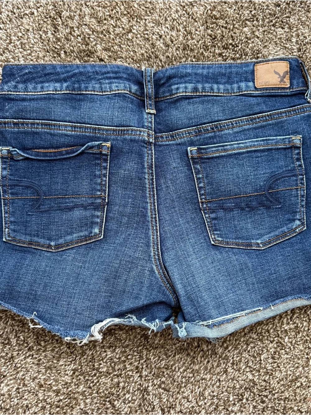 American Eagle Outfitters Dark Blue Distressed Denim Shorts - Size 10